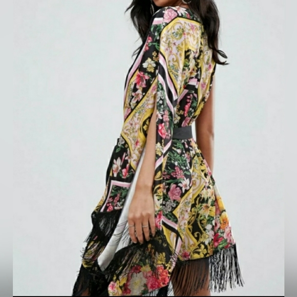 ASOS Scarf Print Satin Cape Midi Dress Oversized - Picture 3 of 8